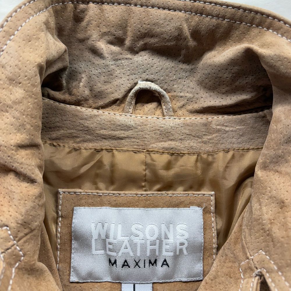 Vintage WILSONS LEATHER Maxima Cropped Beige Jacket Ladies S/M festival cowgirl - Picture 12 of 16